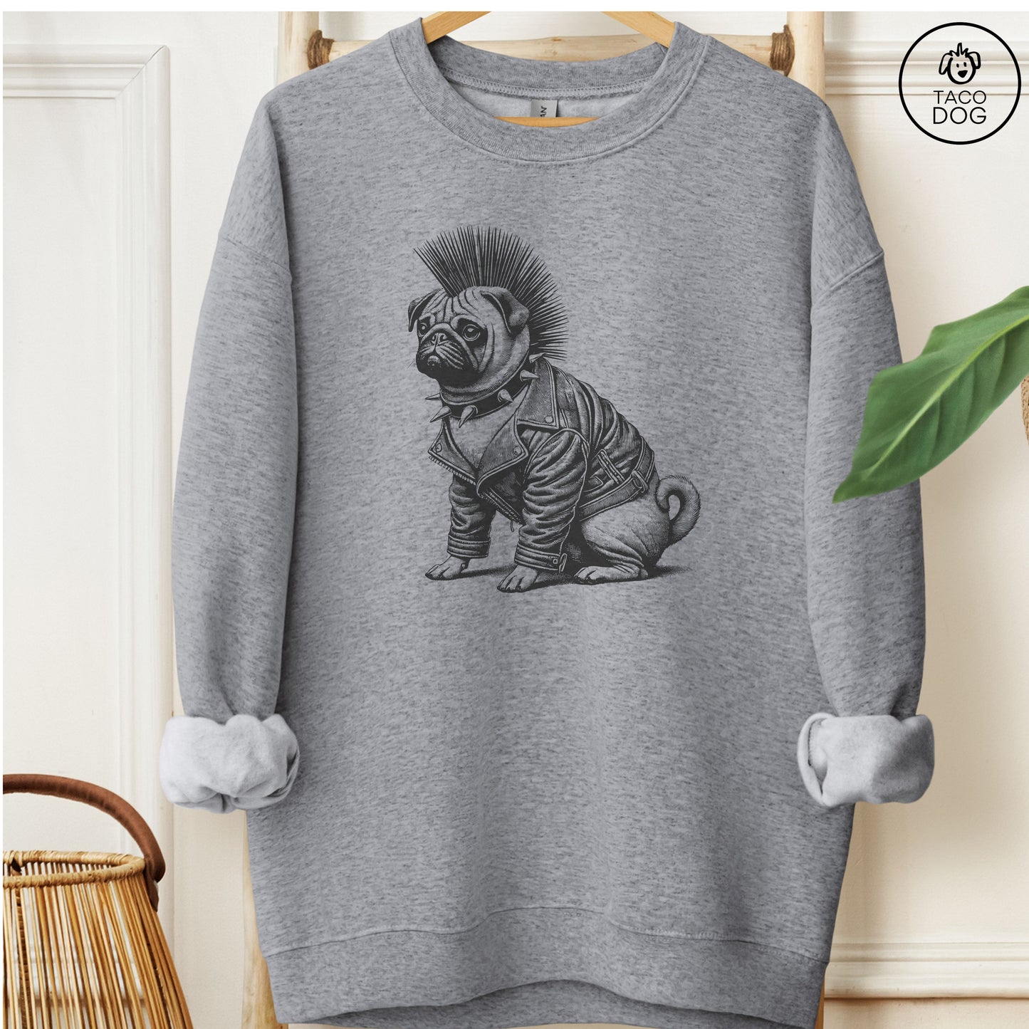 Pug Punk Sweatshirt Graphite Heather Taco-Dog