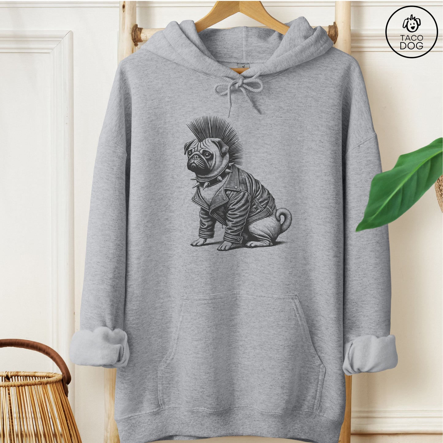 Pug Punk Hoodie Graphite Heather Taco-Dog