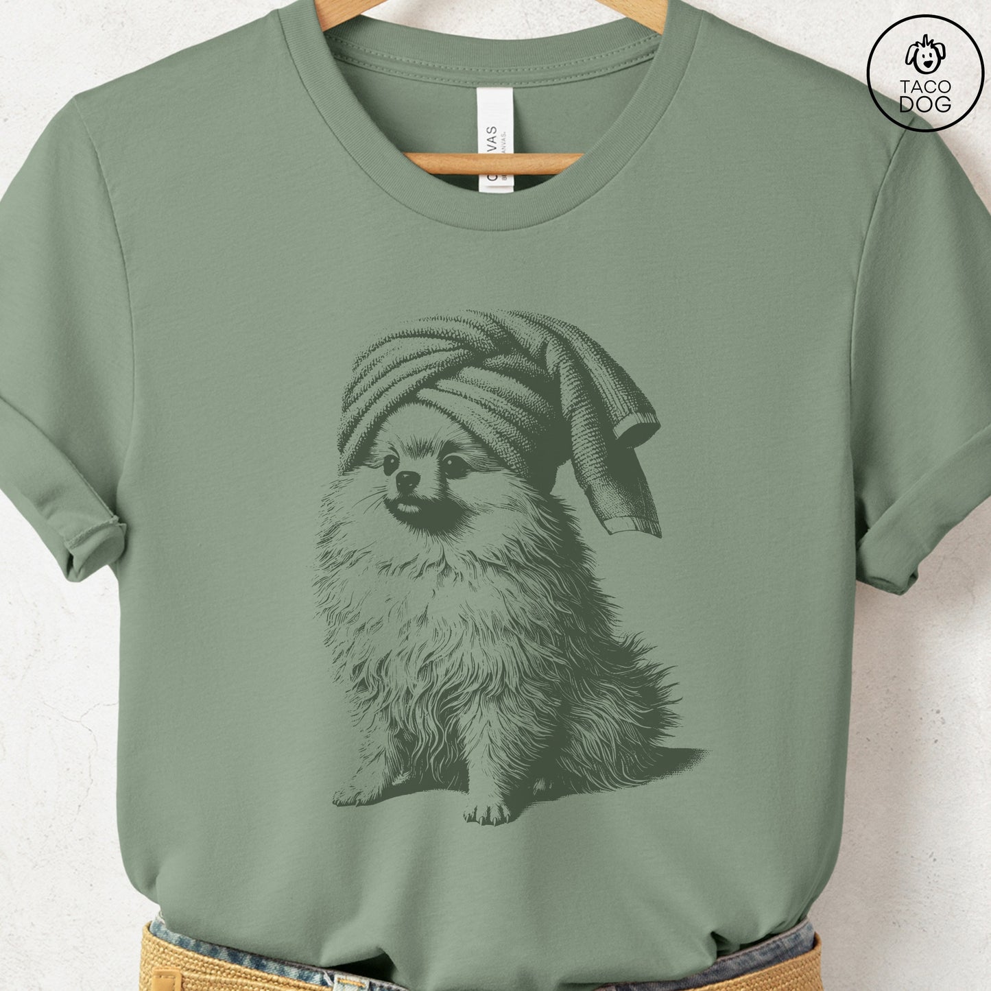 Pomeranian Spa T-Shirt Sage Taco-Dog