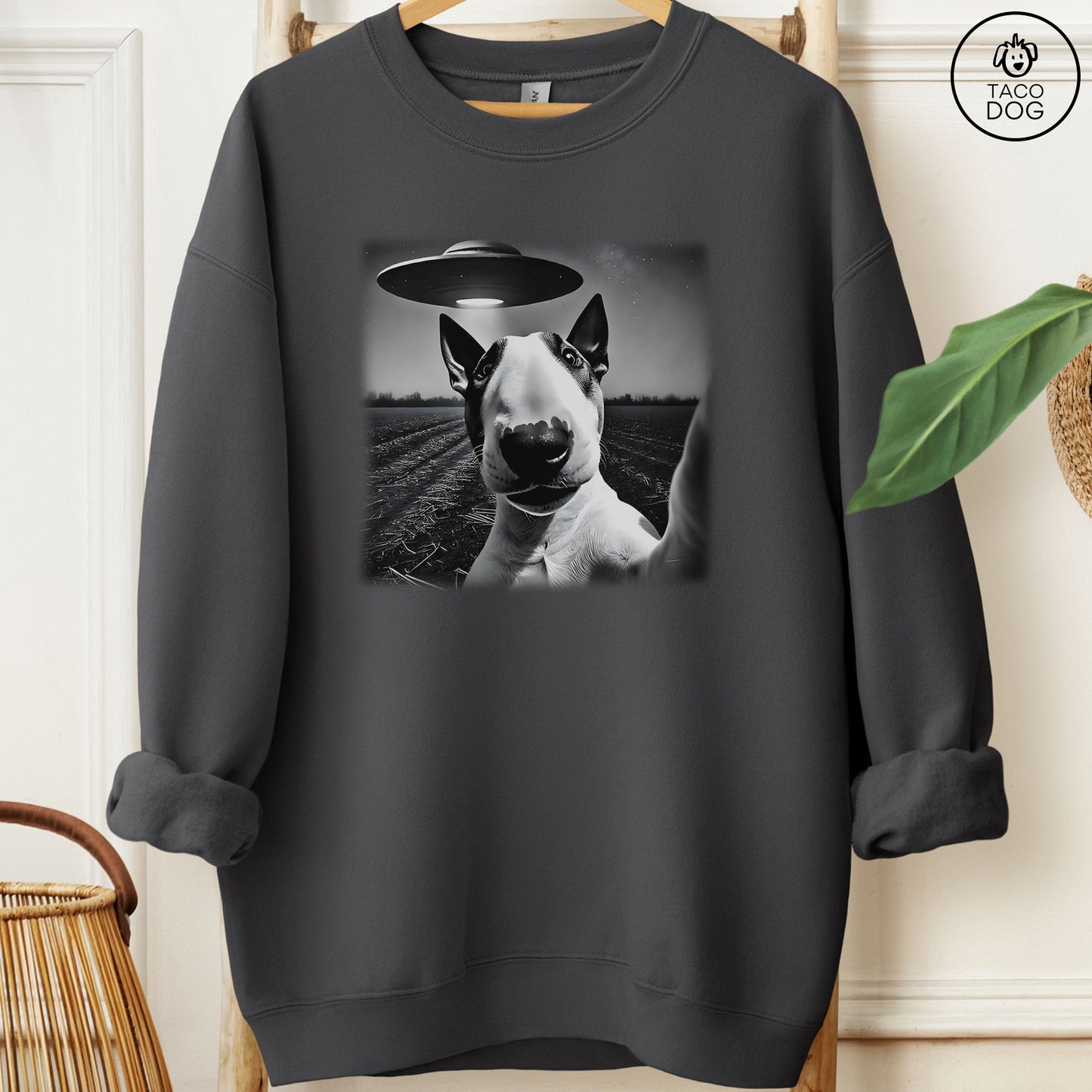 Bully English Bull Terrier UFO Selfie Sweatshirt Charcoal Taco-Dog