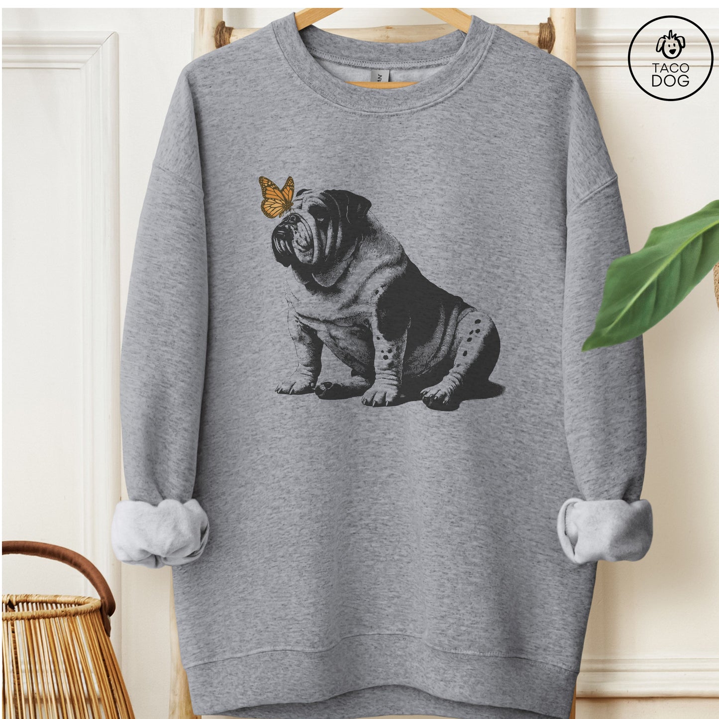 English Bulldog Butterfly Sweatshirt Graphite Heather Taco-Dog