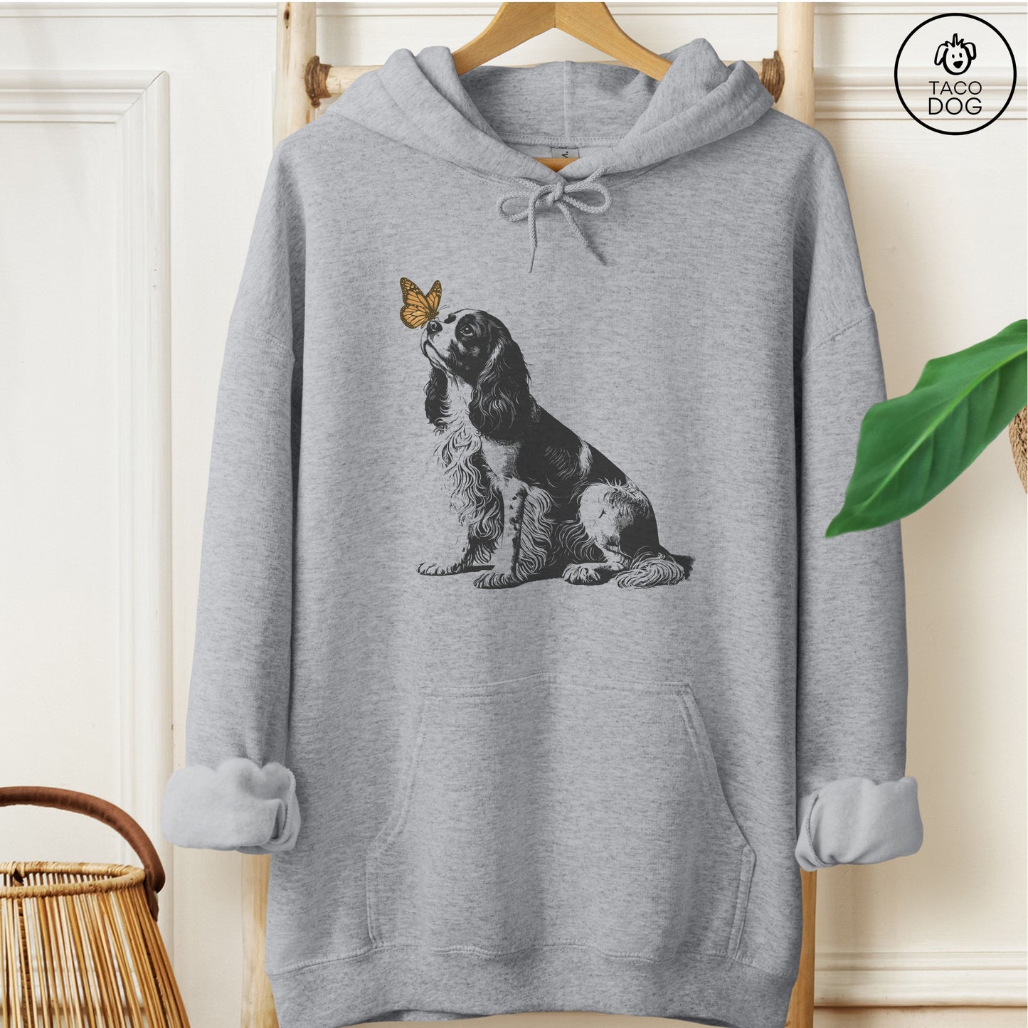 Cavalier King Charles Spaniel Butterfly Hoodie Graphite Heather Taco-Dog
