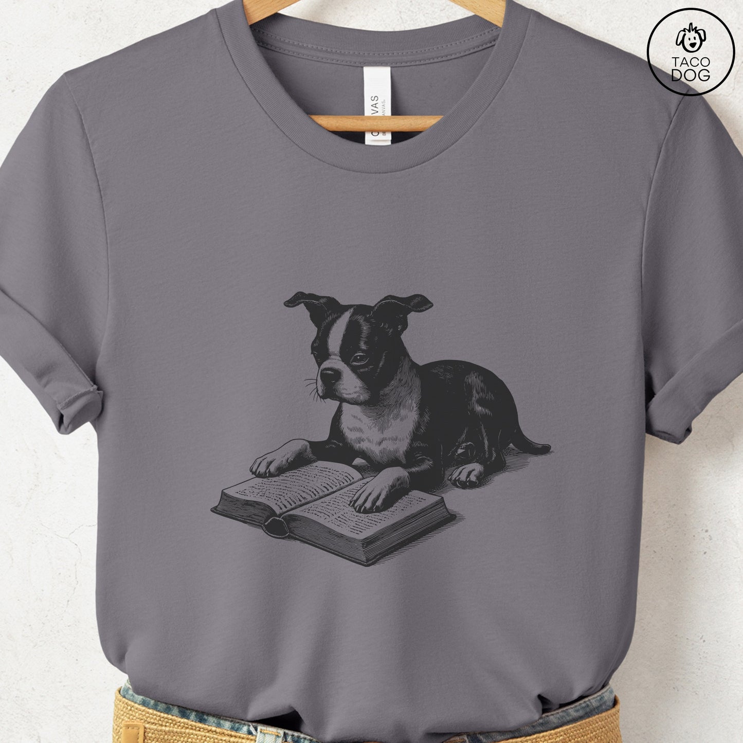 Boston Terrier Studying Book T-Shirt