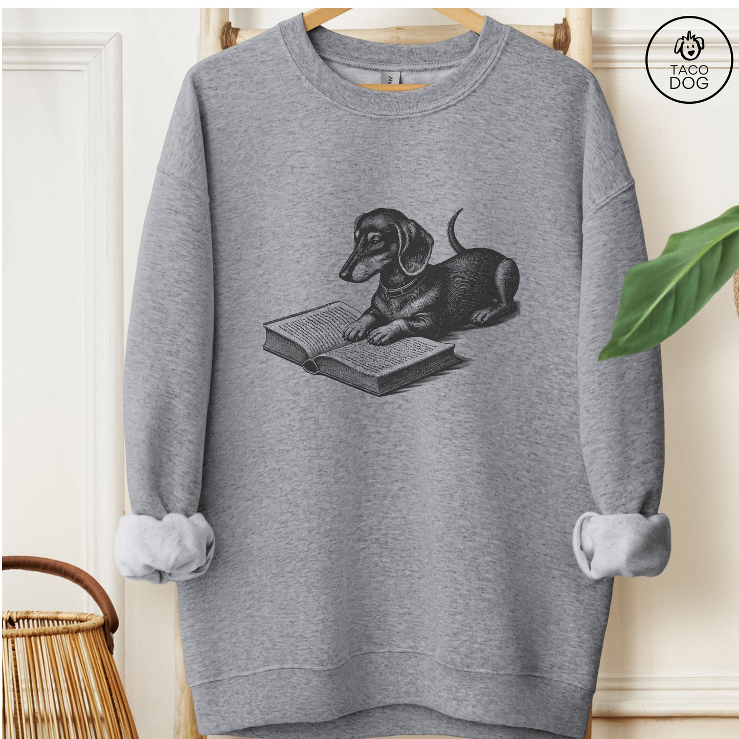 Dachshund Weenie Studying Book Sweatshirt Graphite Heather Taco-Dog