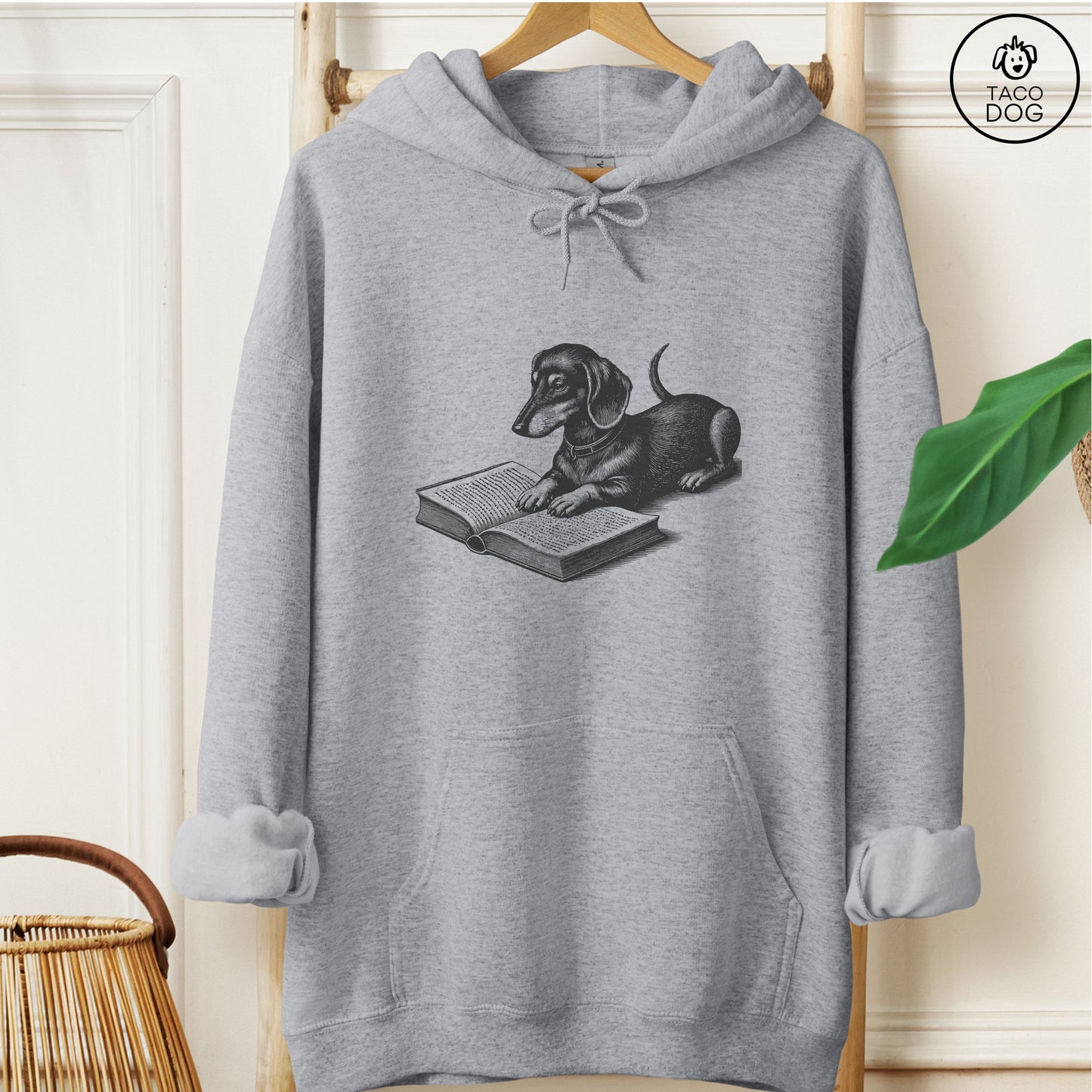 Dachshund Weenie Studying Book Hoodie Graphite Heather Taco-Dog