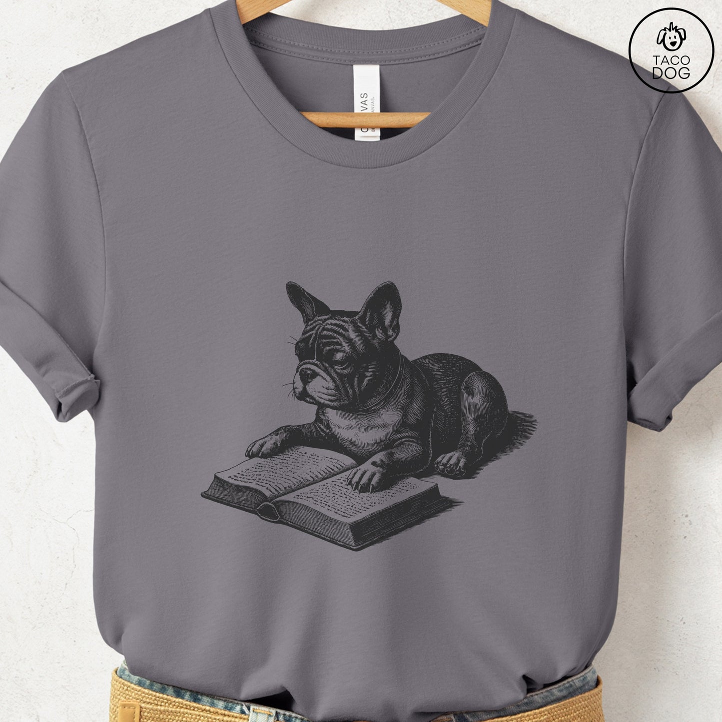 French Bulldog Frenchie Studying Book T-Shirt