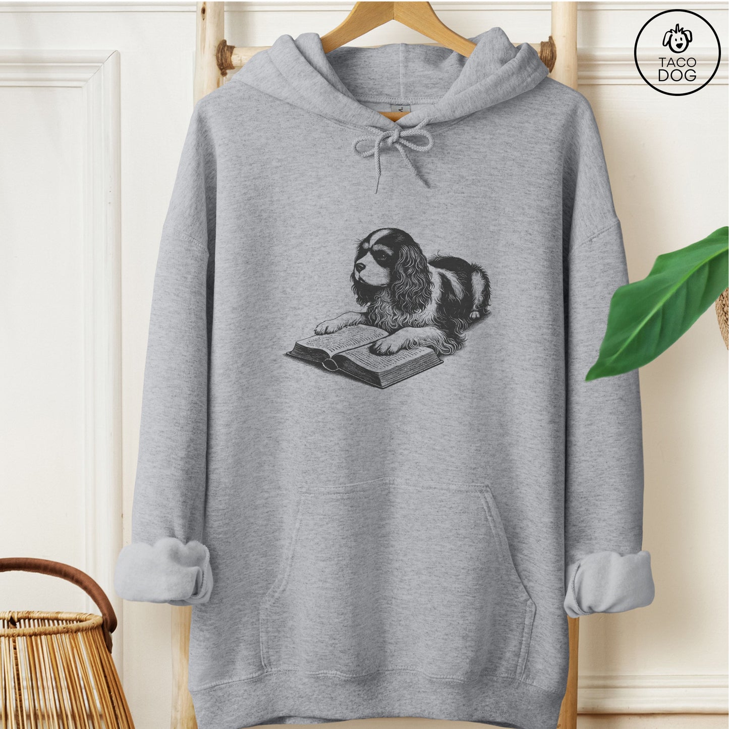 Cavalier King Charles Spaniel Studying Book Hoodie Graphite Heather Taco-Dog