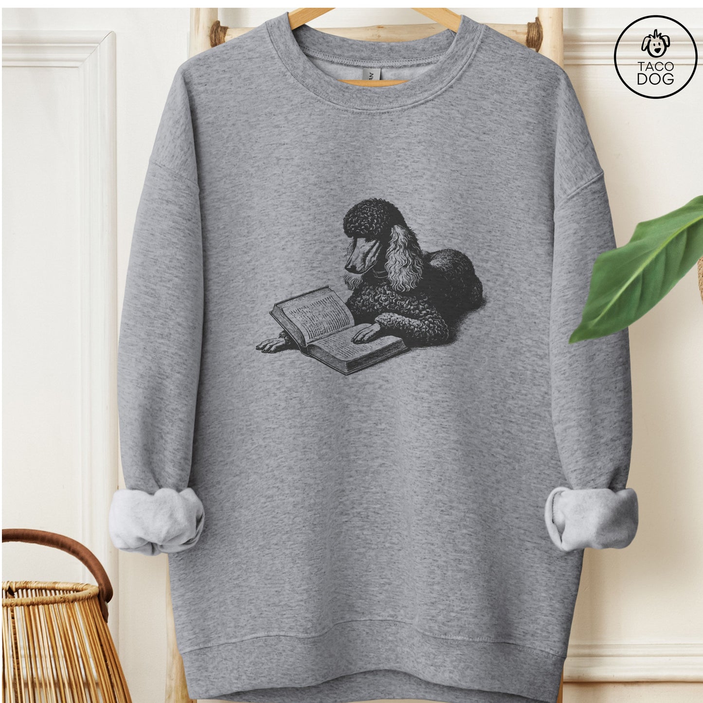 Poodle Studying Book Sweatshirt Graphite Heather Taco-Dog