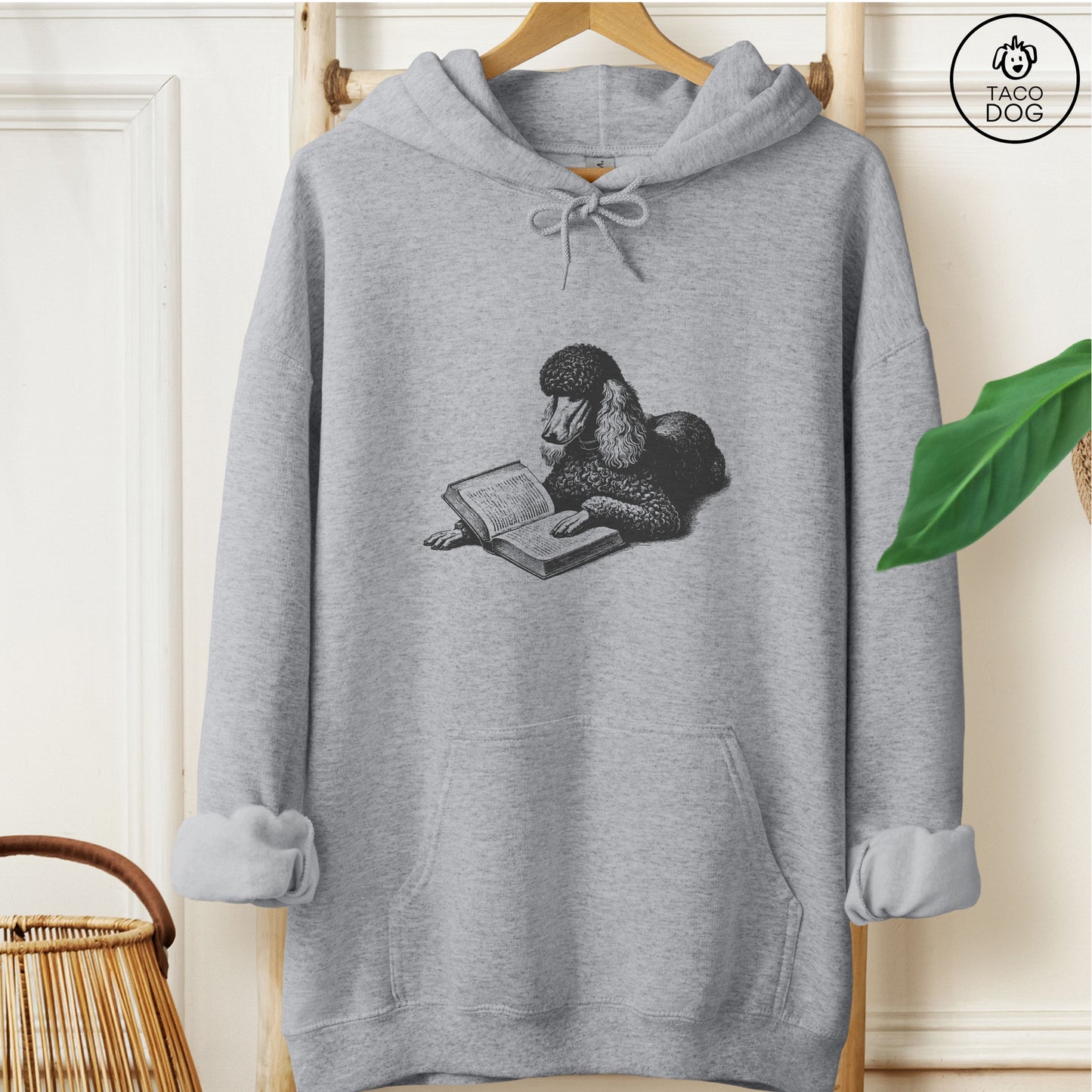 Poodle Studying Book Hoodie Graphite Heather Taco-Dog