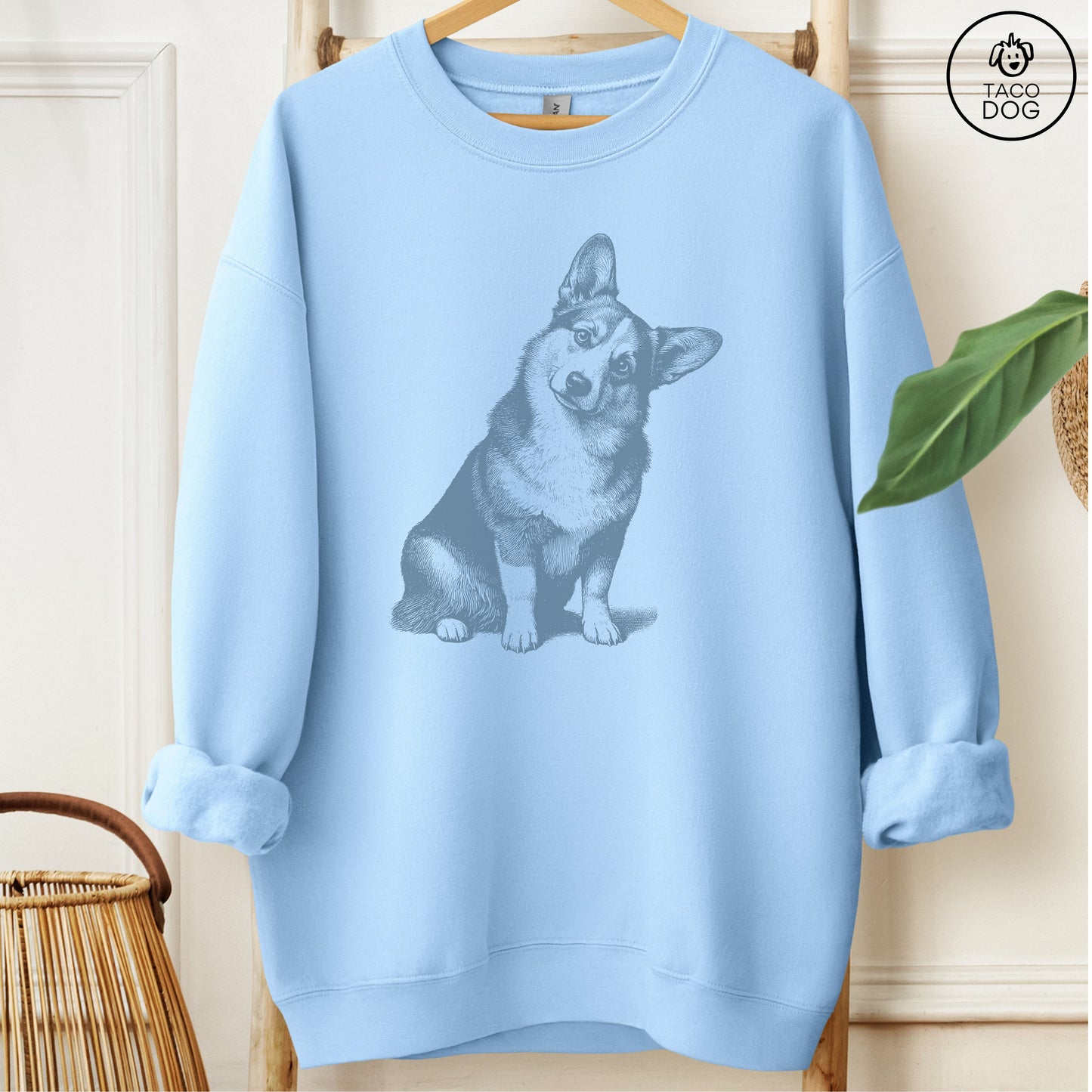Corgi Say What? Sweatshirt Light Blue Taco-Dog