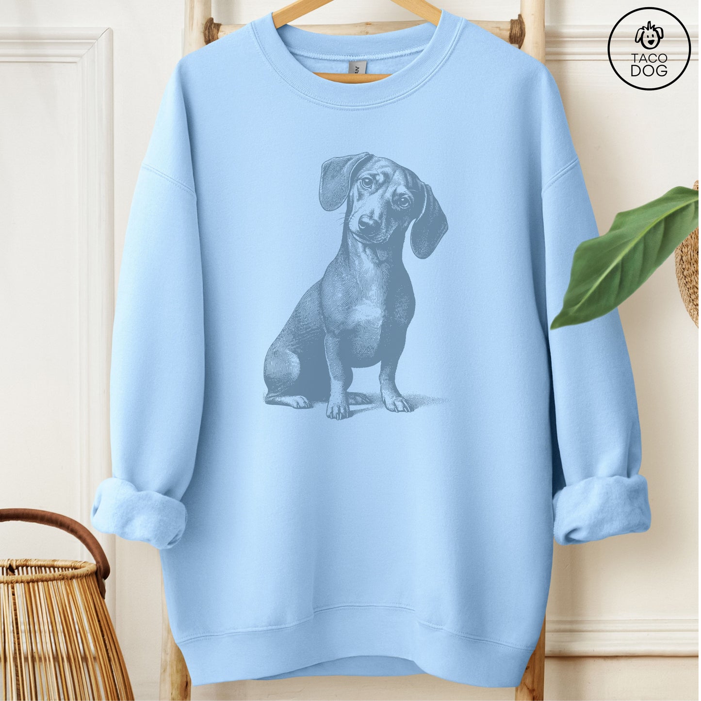 Dachshund Weenie Say What? Sweatshirt Light Blue Taco-Dog