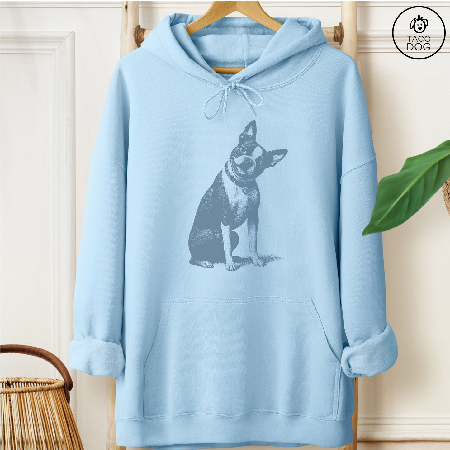 Boston Terrier Say What? Hoodie Light Blue Taco-Dog