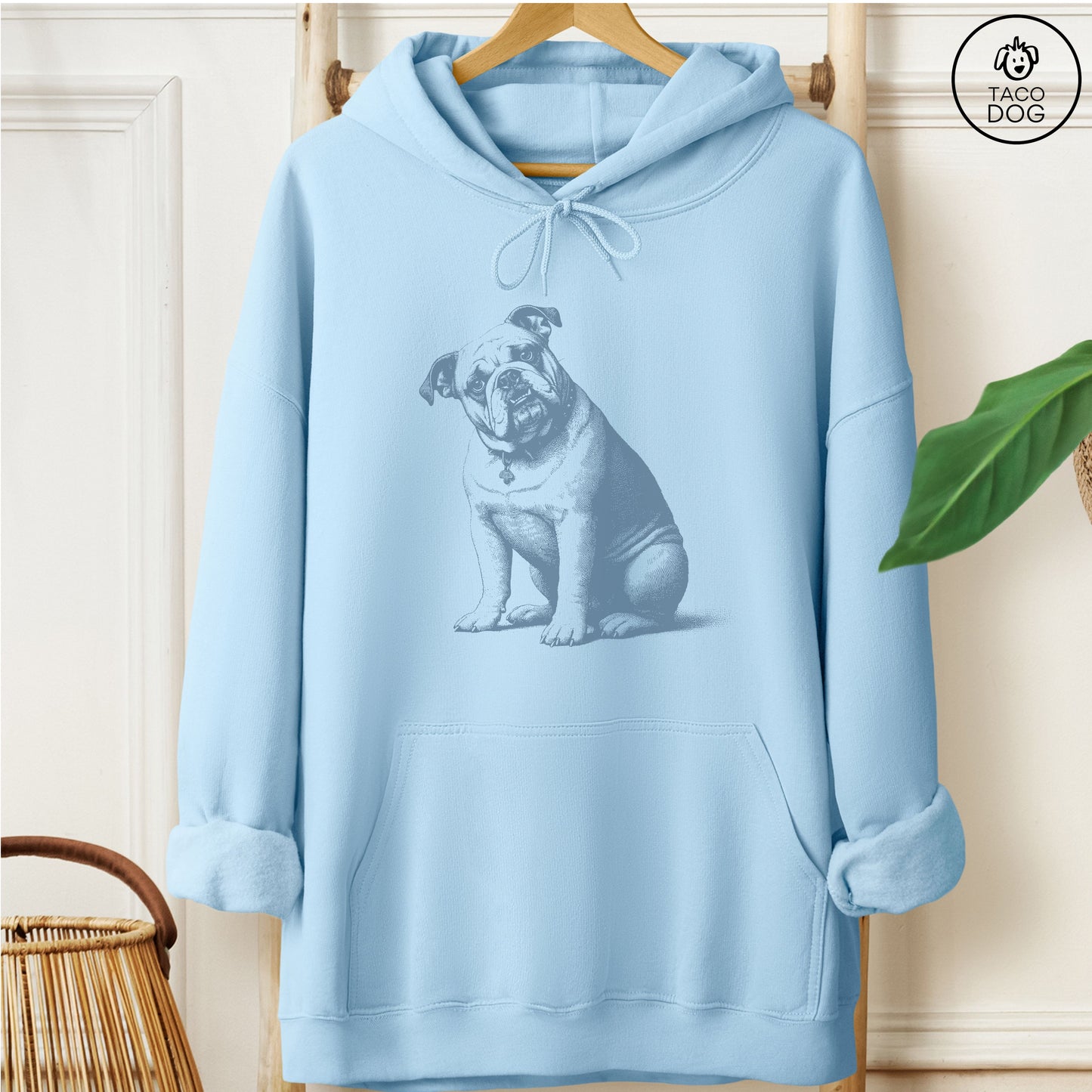 English Bulldog Say What? Hoodie Light Blue Taco-Dog