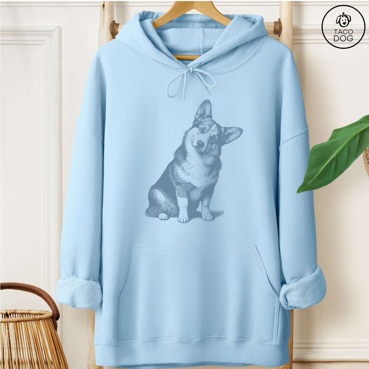 Corgi Say What? Hoodie Light Blue Taco-Dog
