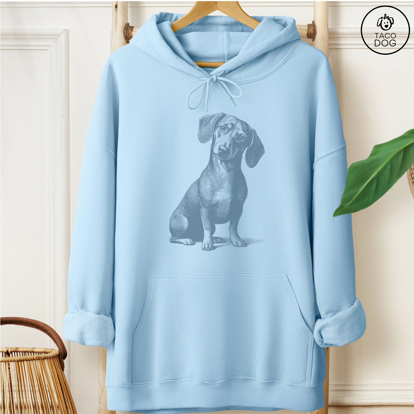 Dachshund Weenie Say What? Hoodie Light Blue Taco-Dog