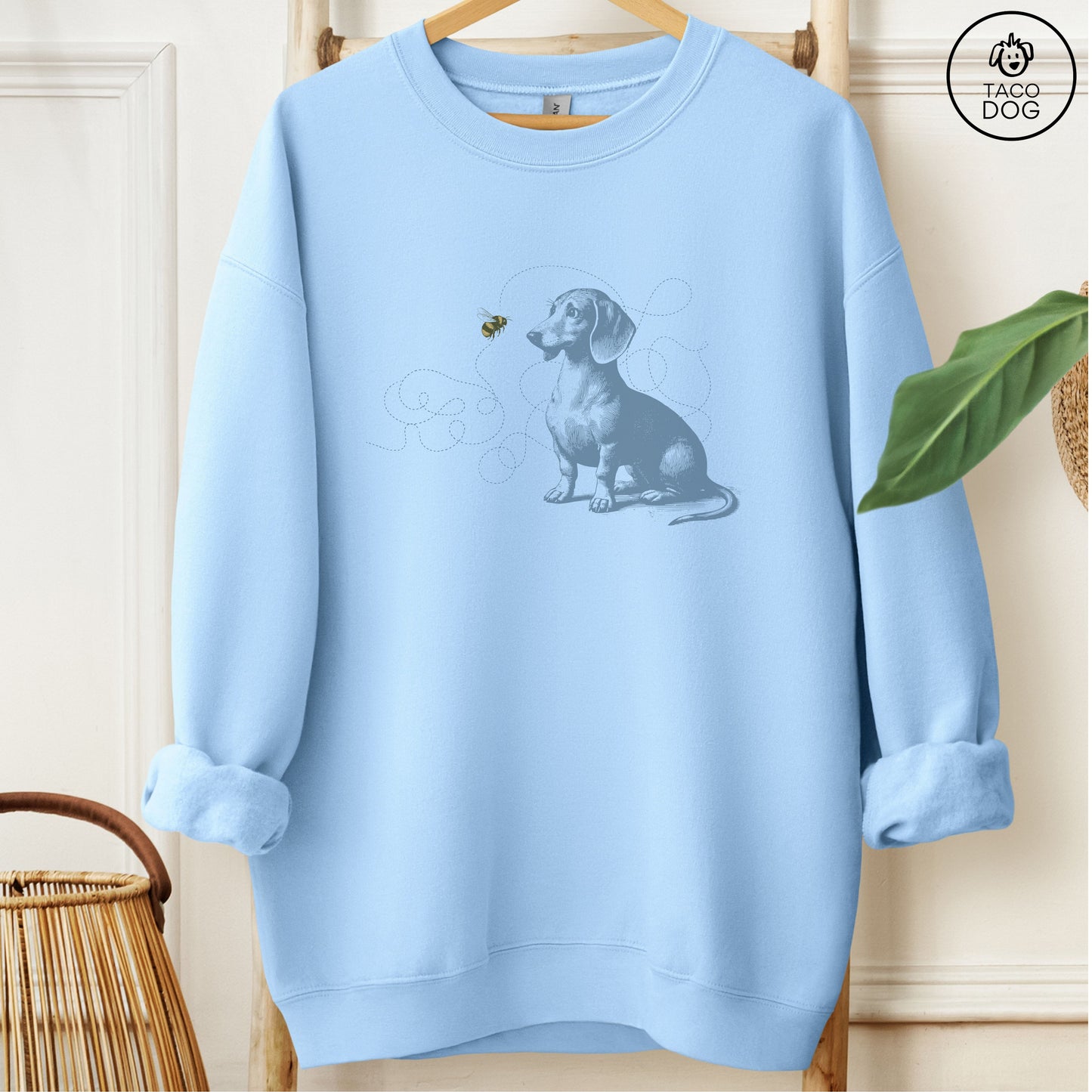 Dachshund Weenie Bumble Bee Sweatshirt Light Blue Taco-Dog