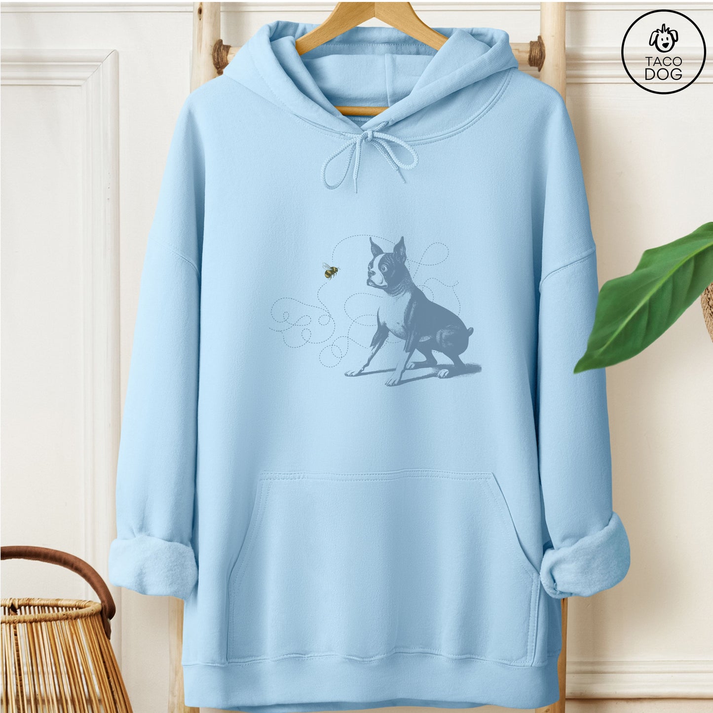 Boston Terrier Bumble Bee Hoodie Light Blue Taco-Dog
