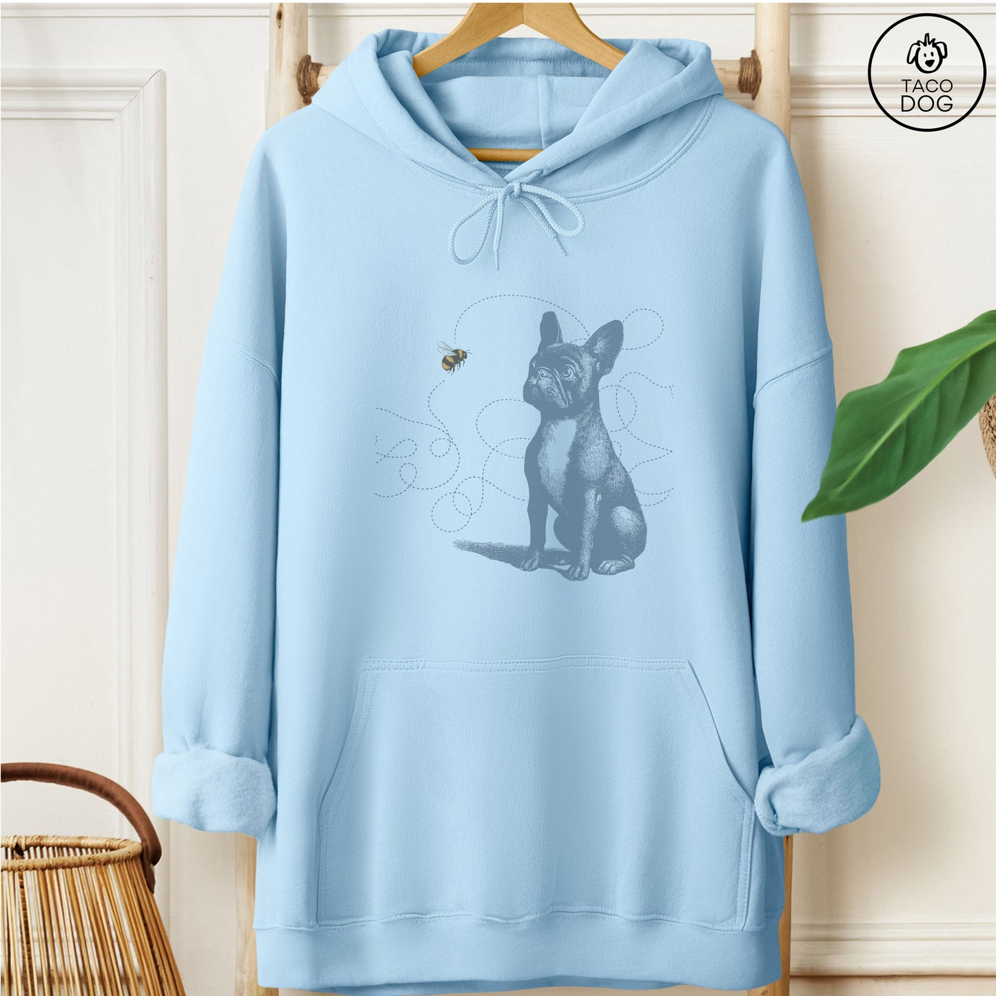 French Bulldog Frenchie Bumble Bee Hoodie Light Blue