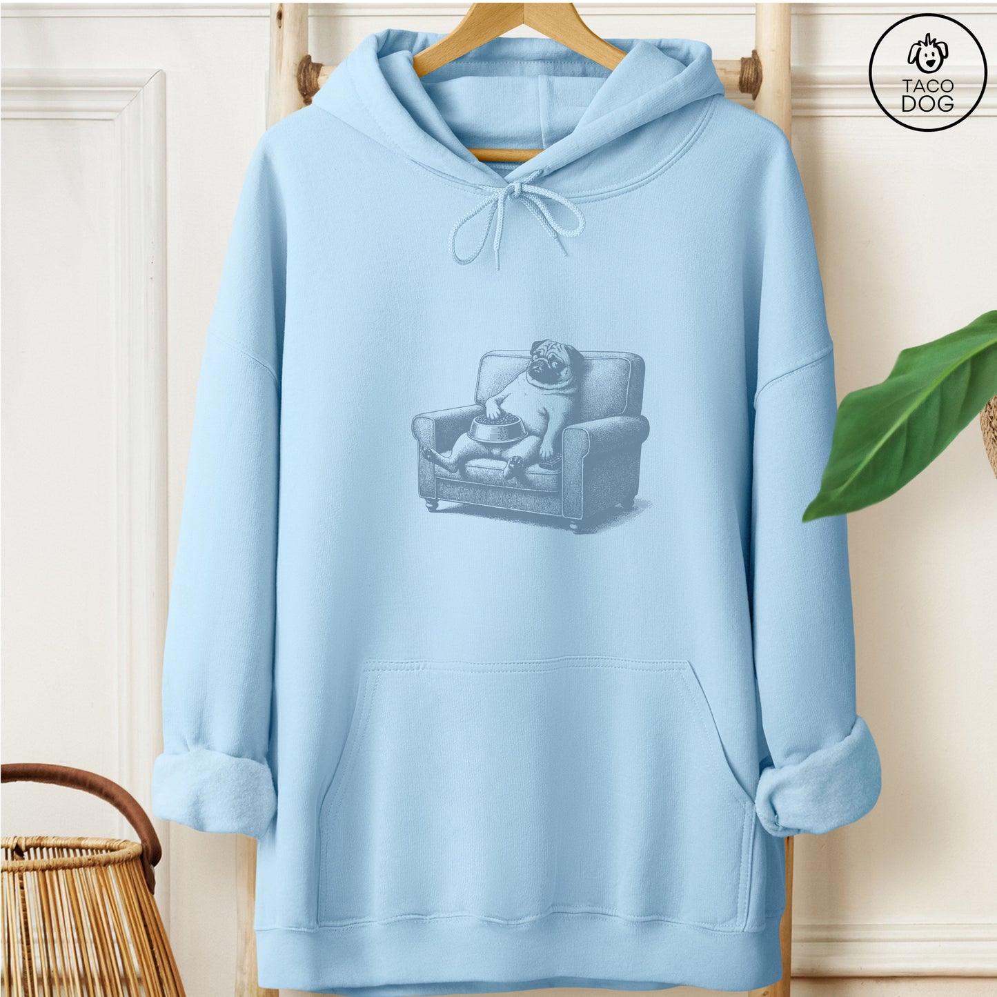 Pug Just One Episode Hoodie Light Blue Taco-Dog
