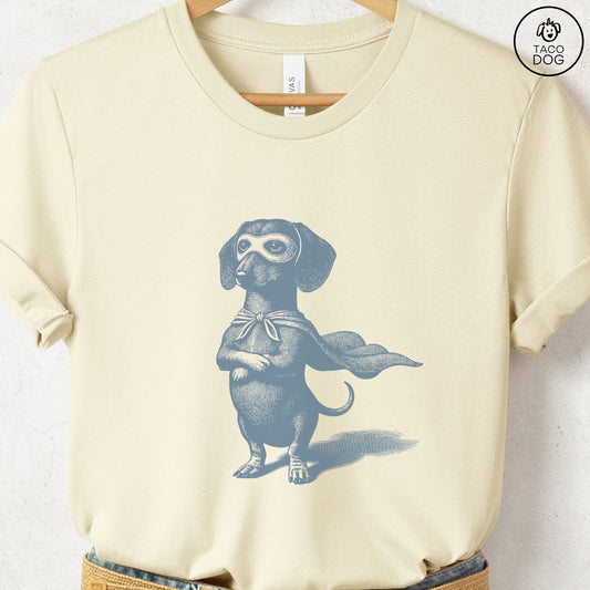 Dachshund Weenie Reluctant Super Hero T-Shirt Natural Taco-Dog