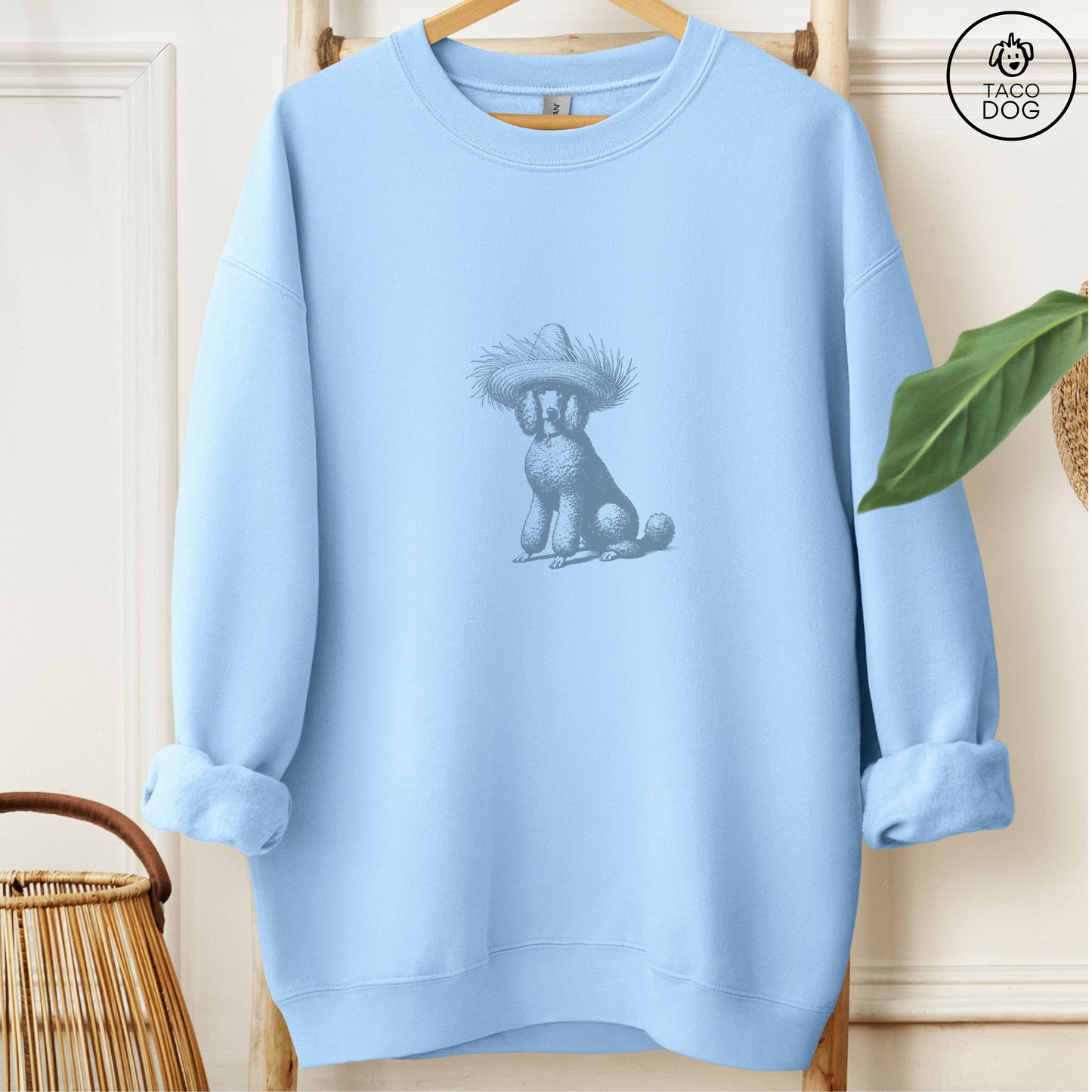 Poodle Pava Jibaro Boricua Hat Sweatshirt Light Blue Taco-Dog