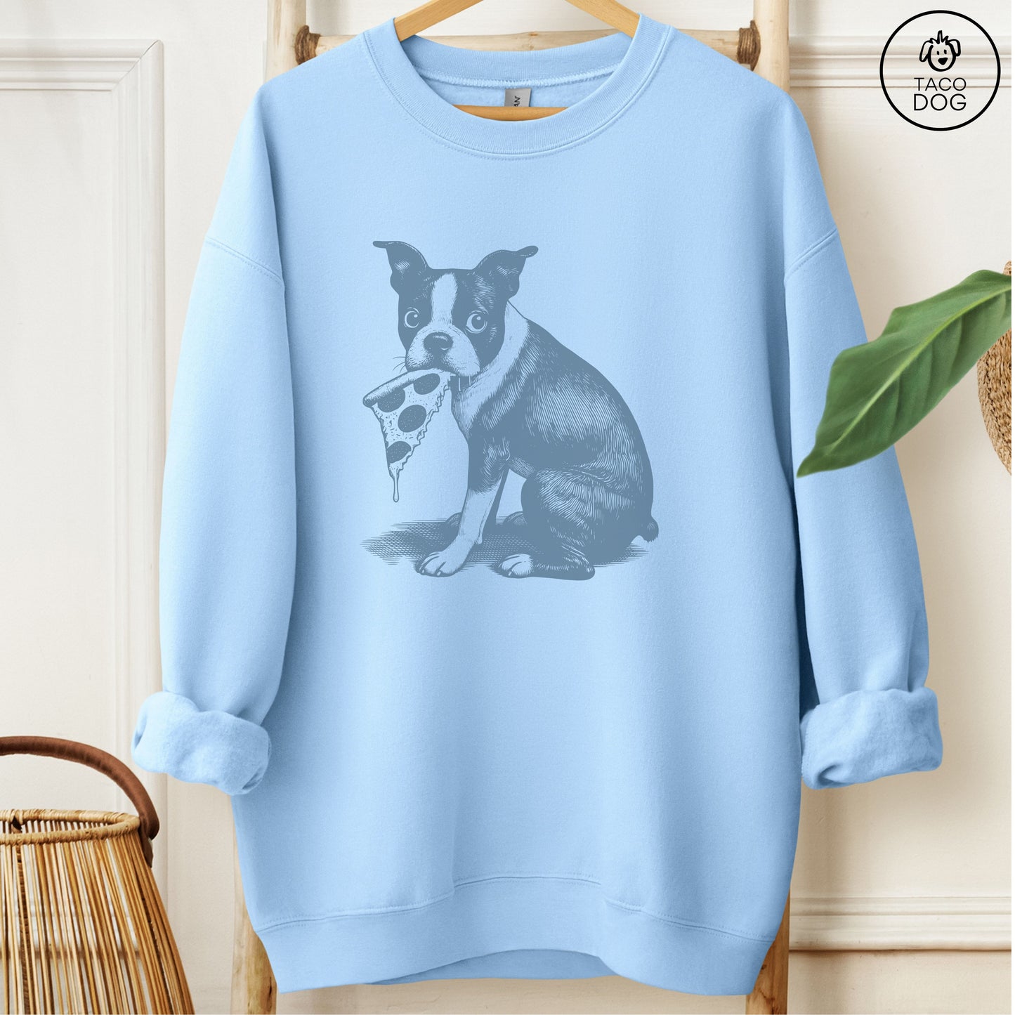 Boston Terrier Pizza Sweatshirt Light Blue