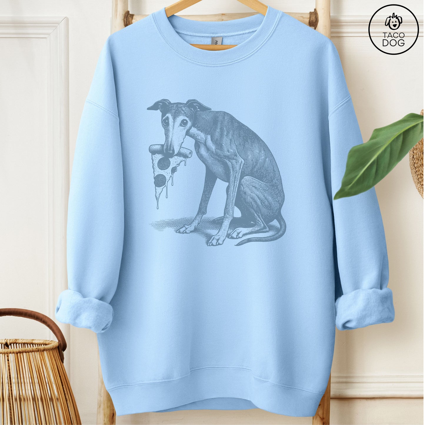 Italian Greyhound Whippet Iggy Pizza Sweatshirt Light Blue Taco-Dog