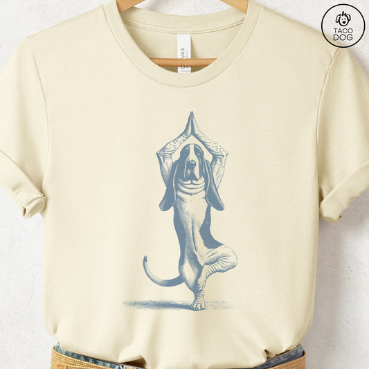 Basset Hound Tree Pose Yoga T Shirt Natural Taco-Dog