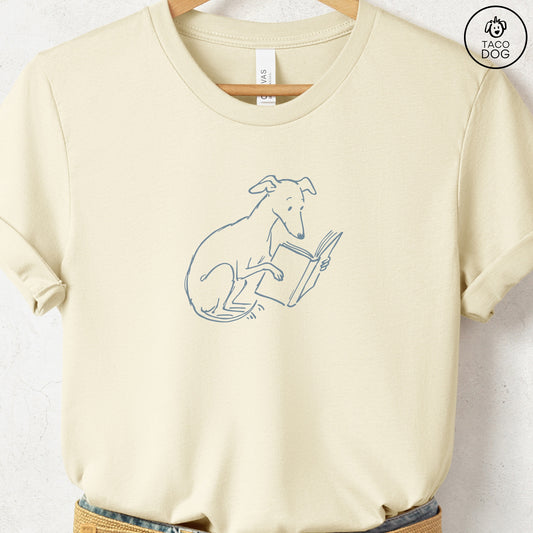 Italian Greyhound Whippet Iggy Reading Book Sketch TShirt Natural Taco-Dog