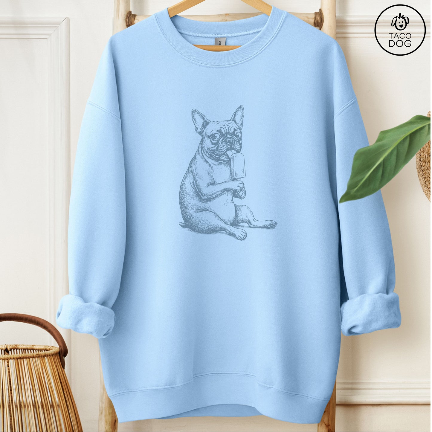 French Bulldog Frenchie Popsicle Sweatshirt Light Blue Taco-Dog