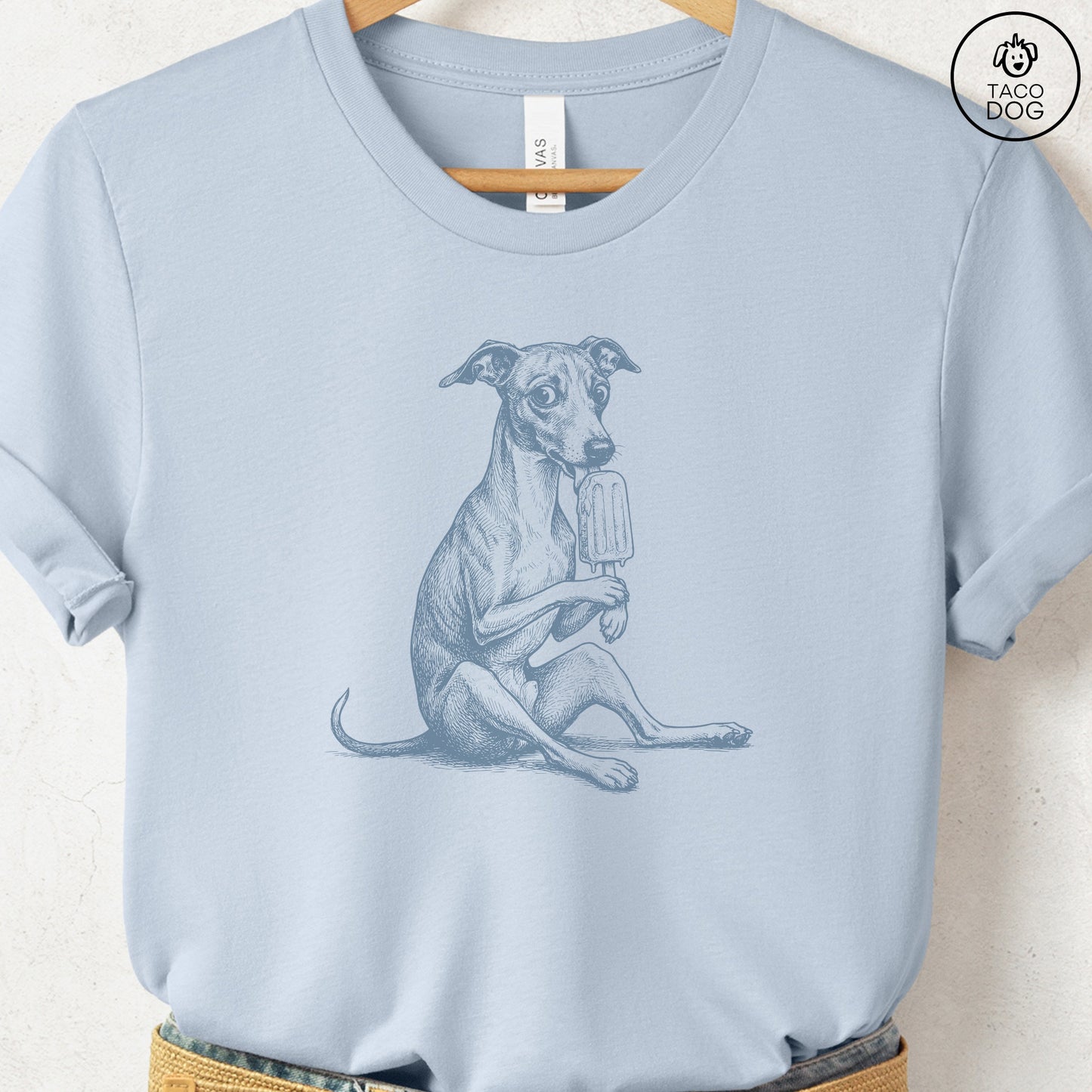 Italian Greyhound Whippet Iggy Popsicle T-Shirt Light Blue
