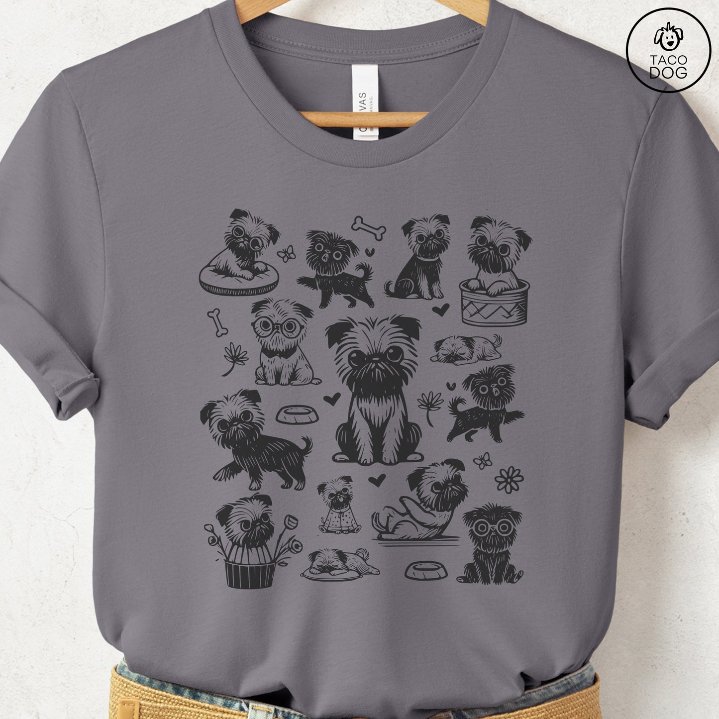 Brussels Griffon Griff Doodles Cartoon T-Shirt Storm Taco-Dog