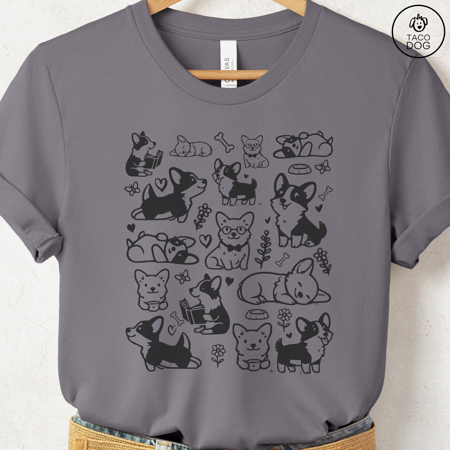 Corgi Doodles Cartoon T-Shirt Storm