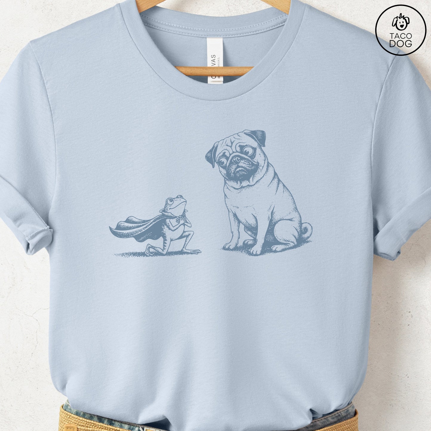 Pug & Frog T-Shirt Light Blue