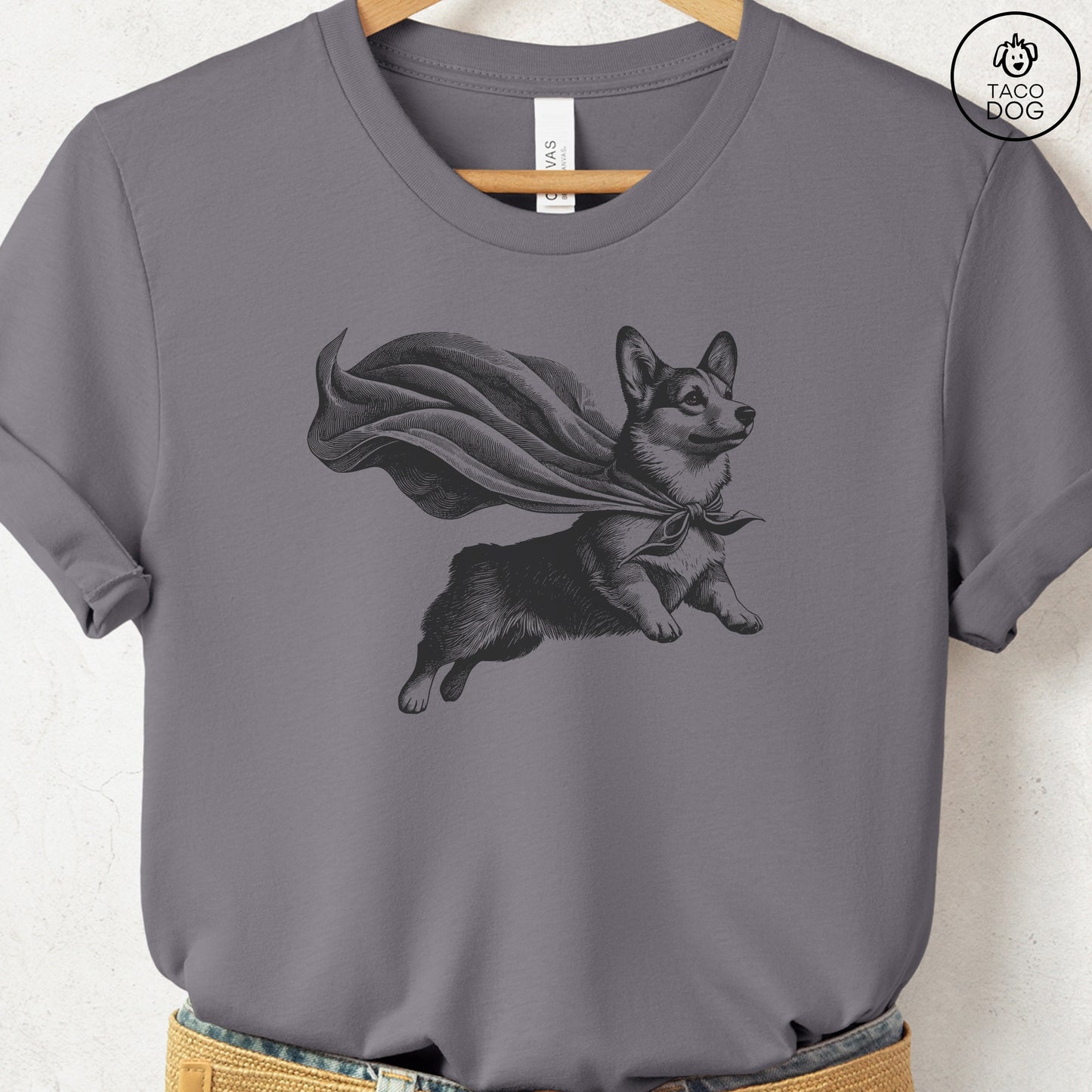 Corgi Flying Cape T-Shirt Storm Taco-Dog
