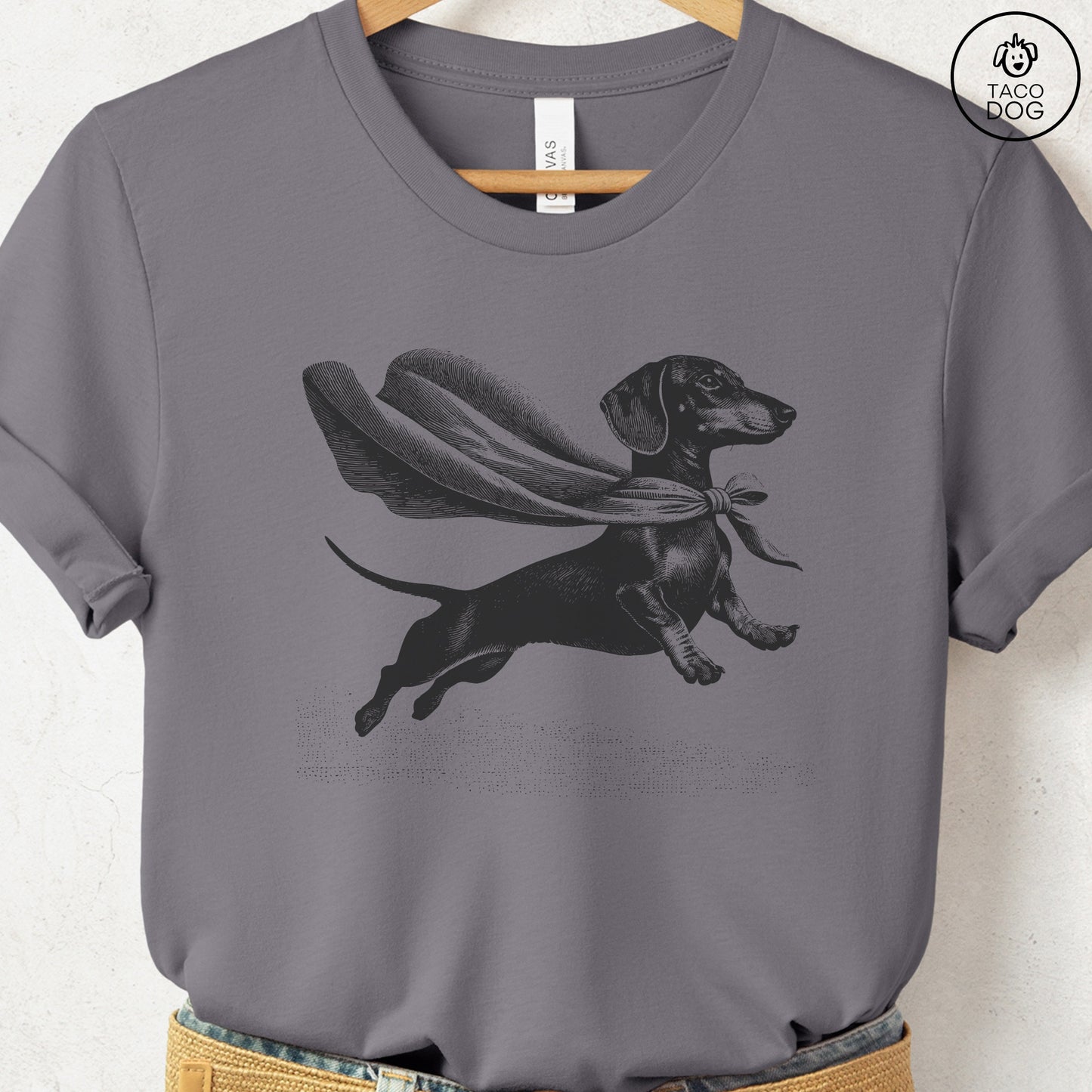 Dachshund Weenie Flying Cape T-Shirt Storm Taco-Dog
