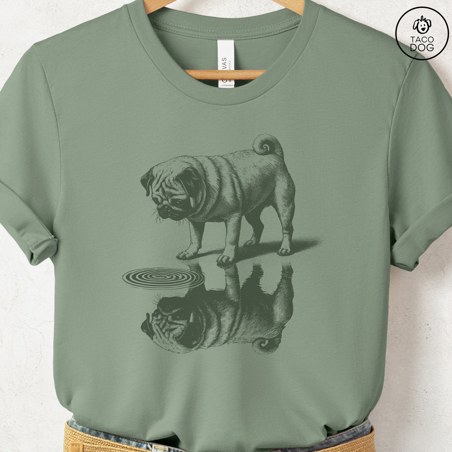 Pug Puddle Reflection T-Shirt Sage