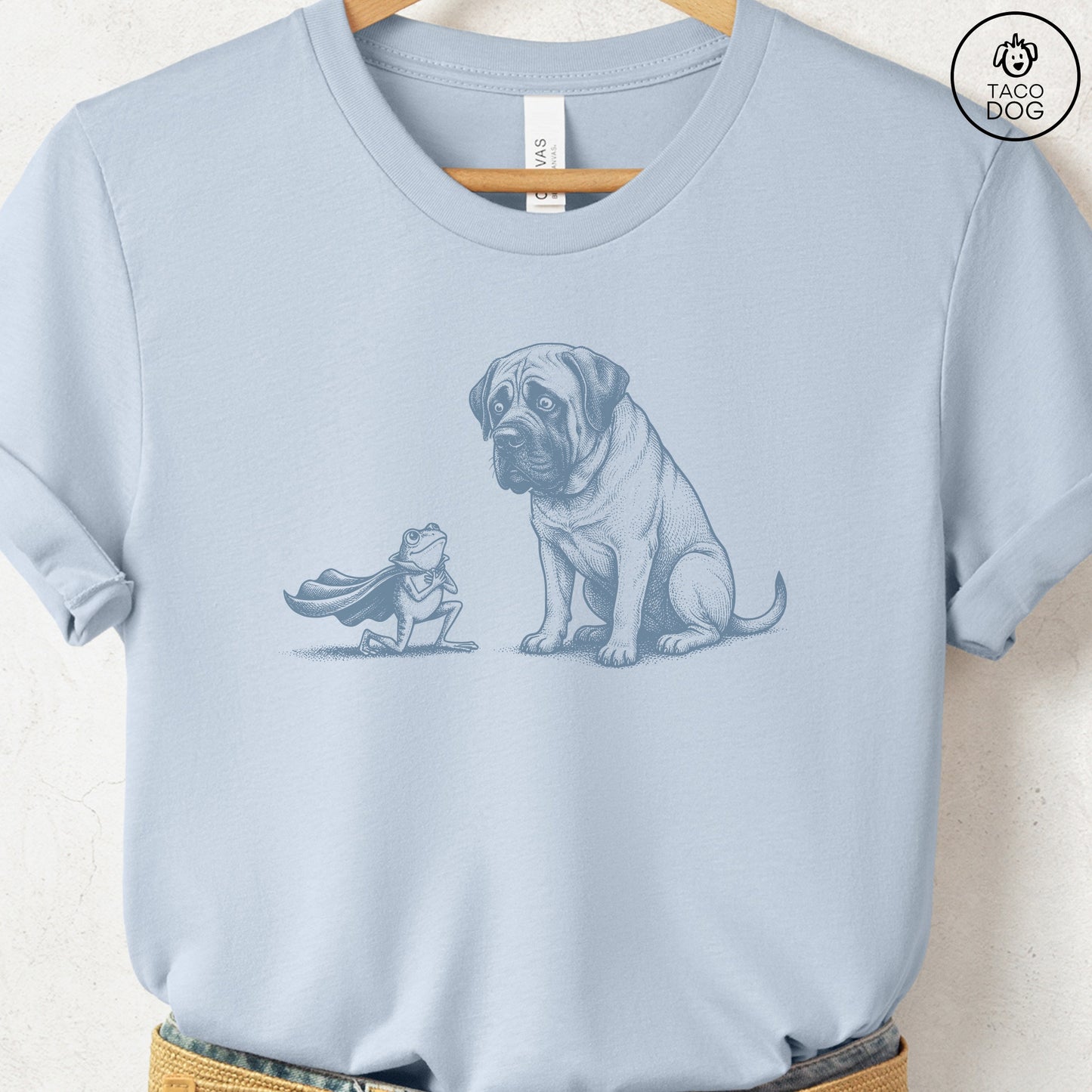 Mastiff & Frog T-Shirt Light Blue Taco-Dog