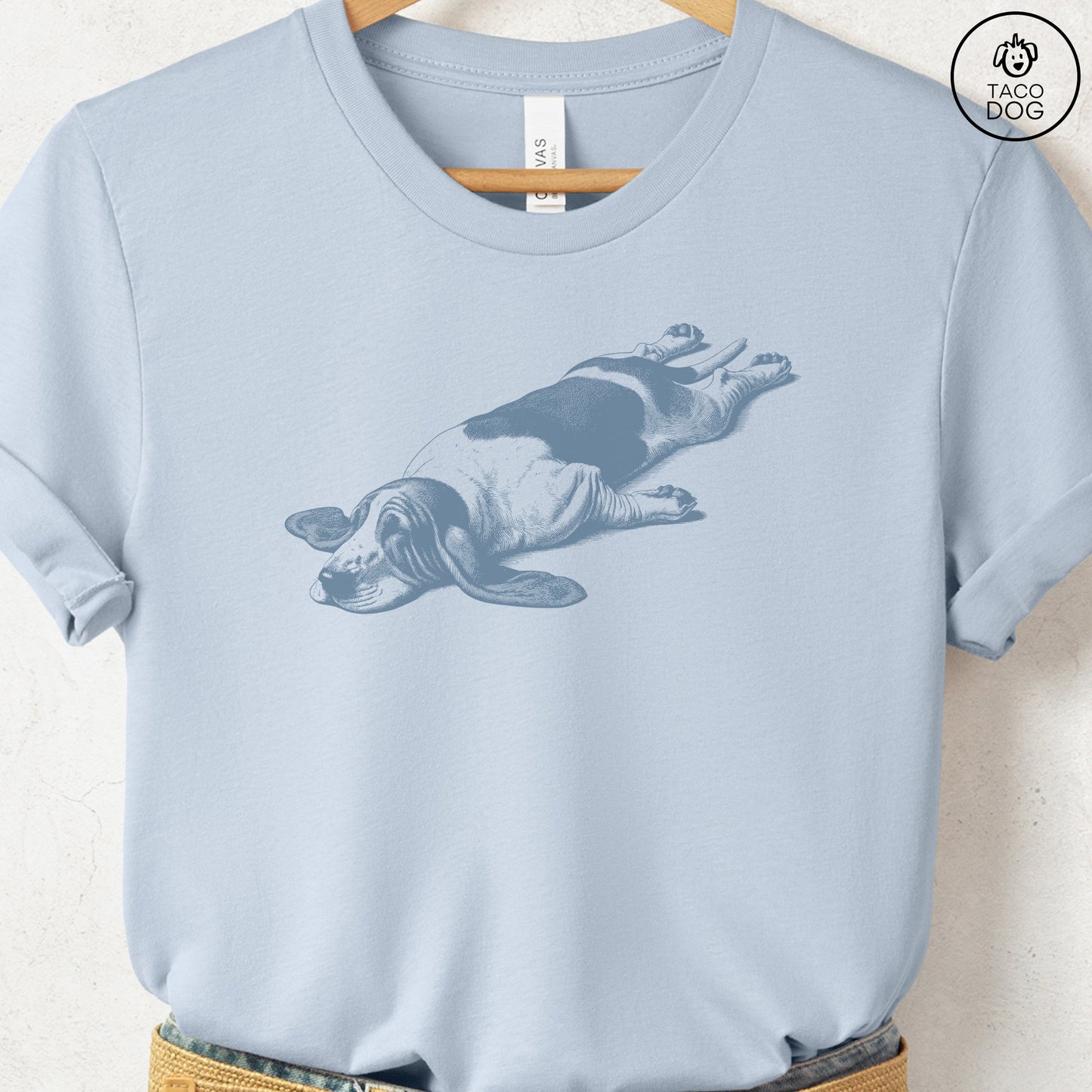 Basset Hound Sploot T-Shirt Light Blue