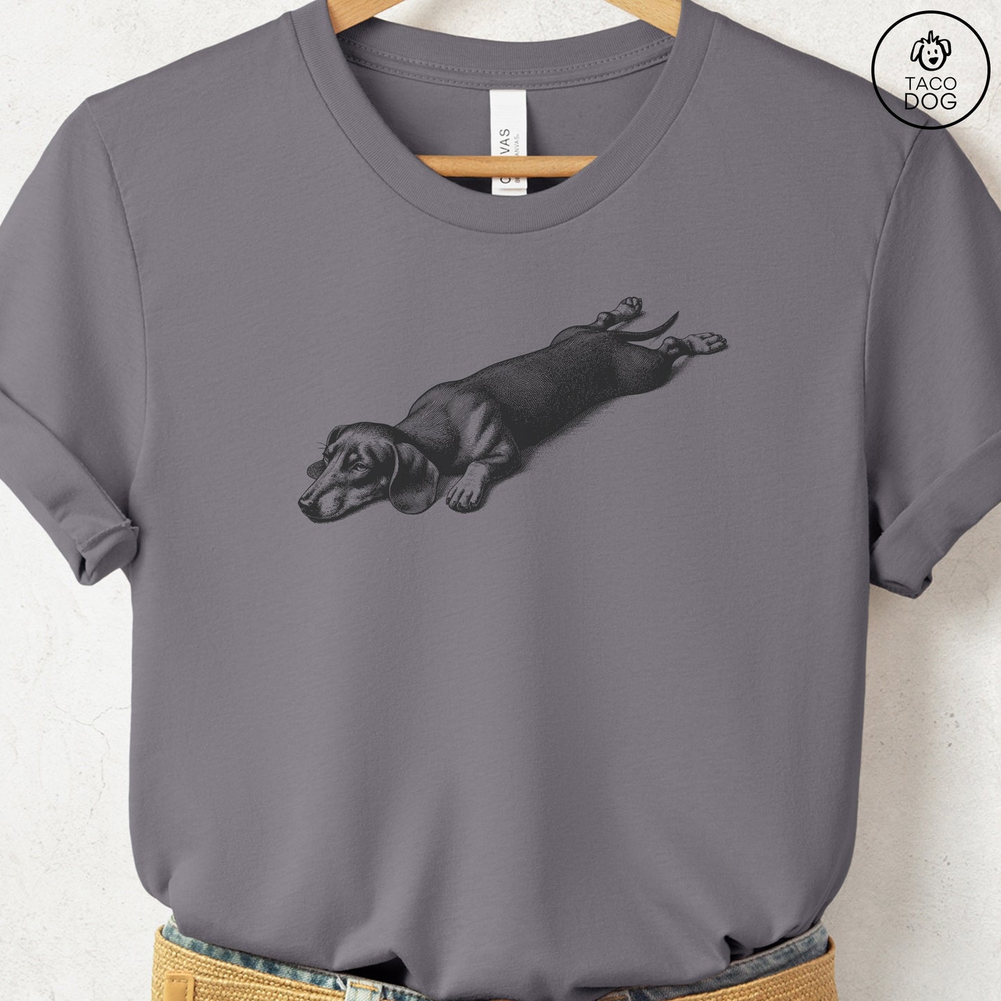 Dachshund Weenie Sploot T-Shirt Storm Taco-Dog
