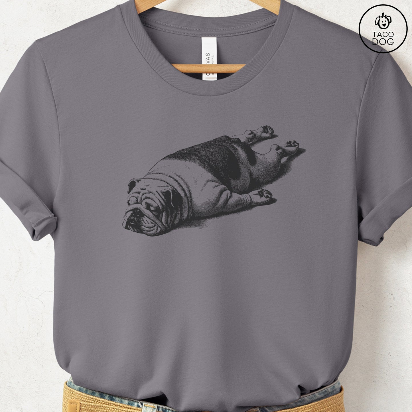 English Bulldog Sploot T-Shirt Storm Taco-Dog