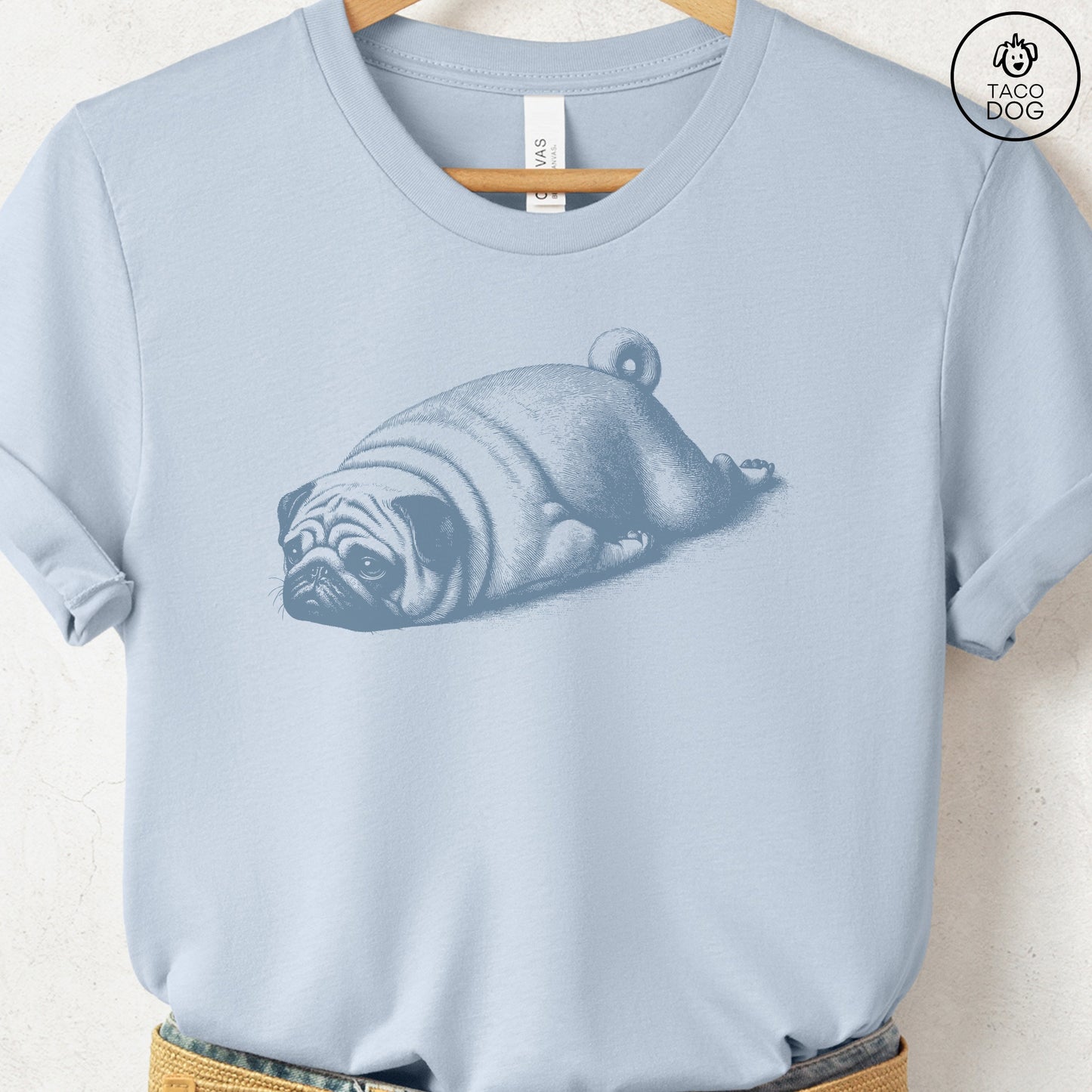 Pug Sploot T-Shirt Light Blue