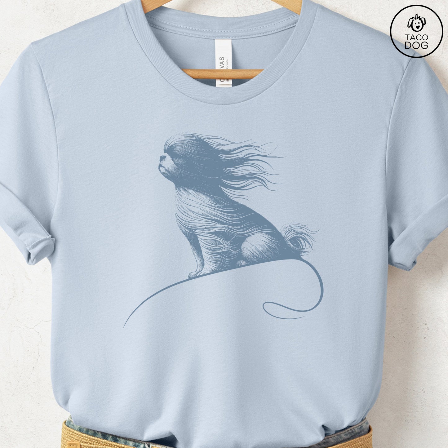 Shih Tzu Tail Wind T-Shirt Light Blue Taco-Dog