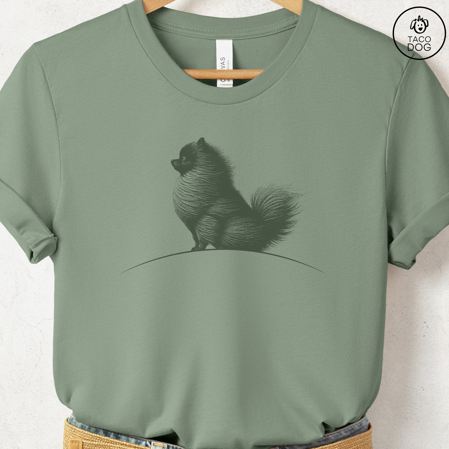 Pomeranian Tail Wind T-Shirt Sage