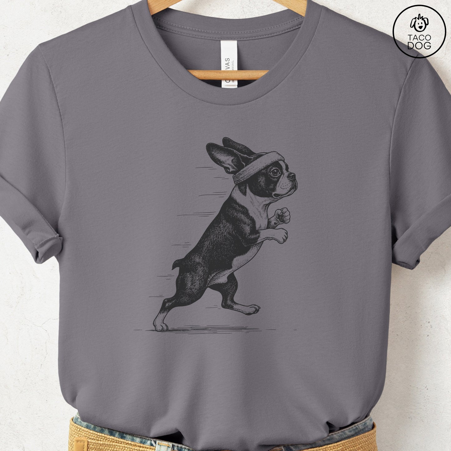Boston Terrier Jogging Runner T-Shirt Storm Taco-Dog