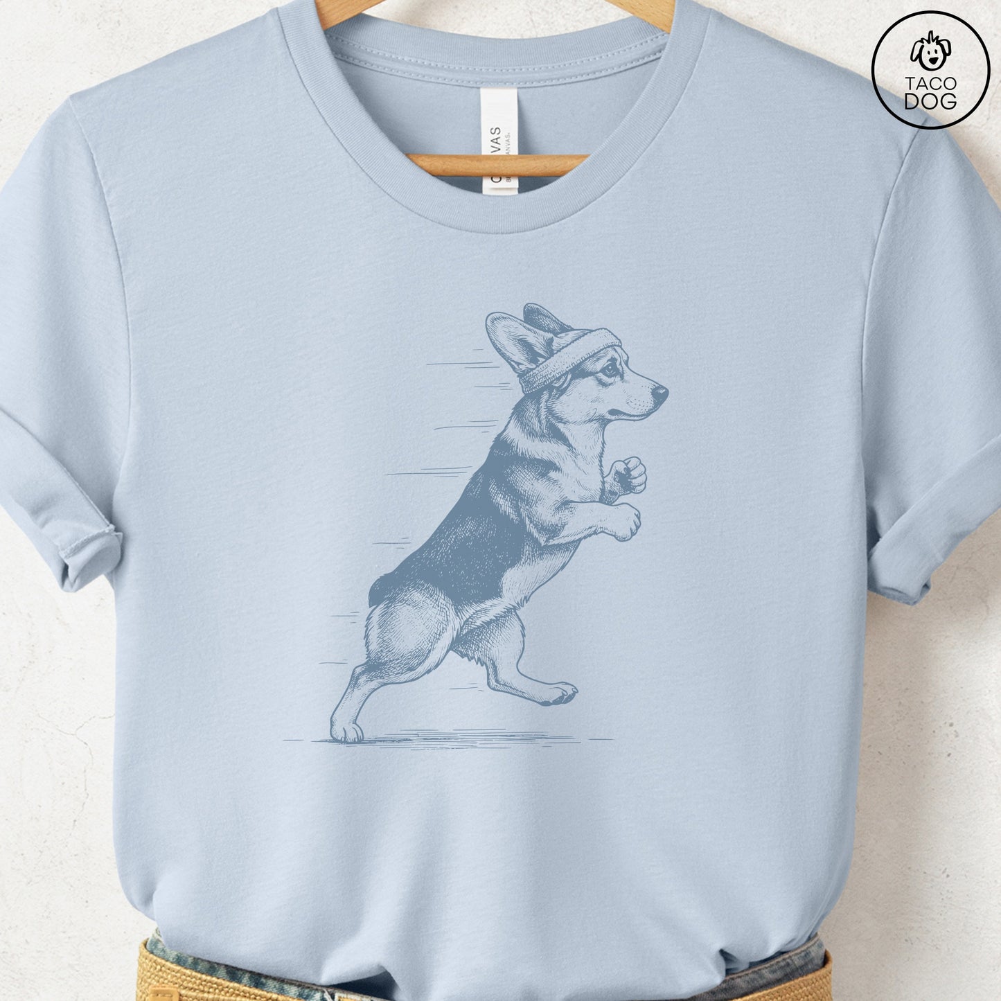 Corgi Jogging Runner T-Shirt Light Blue