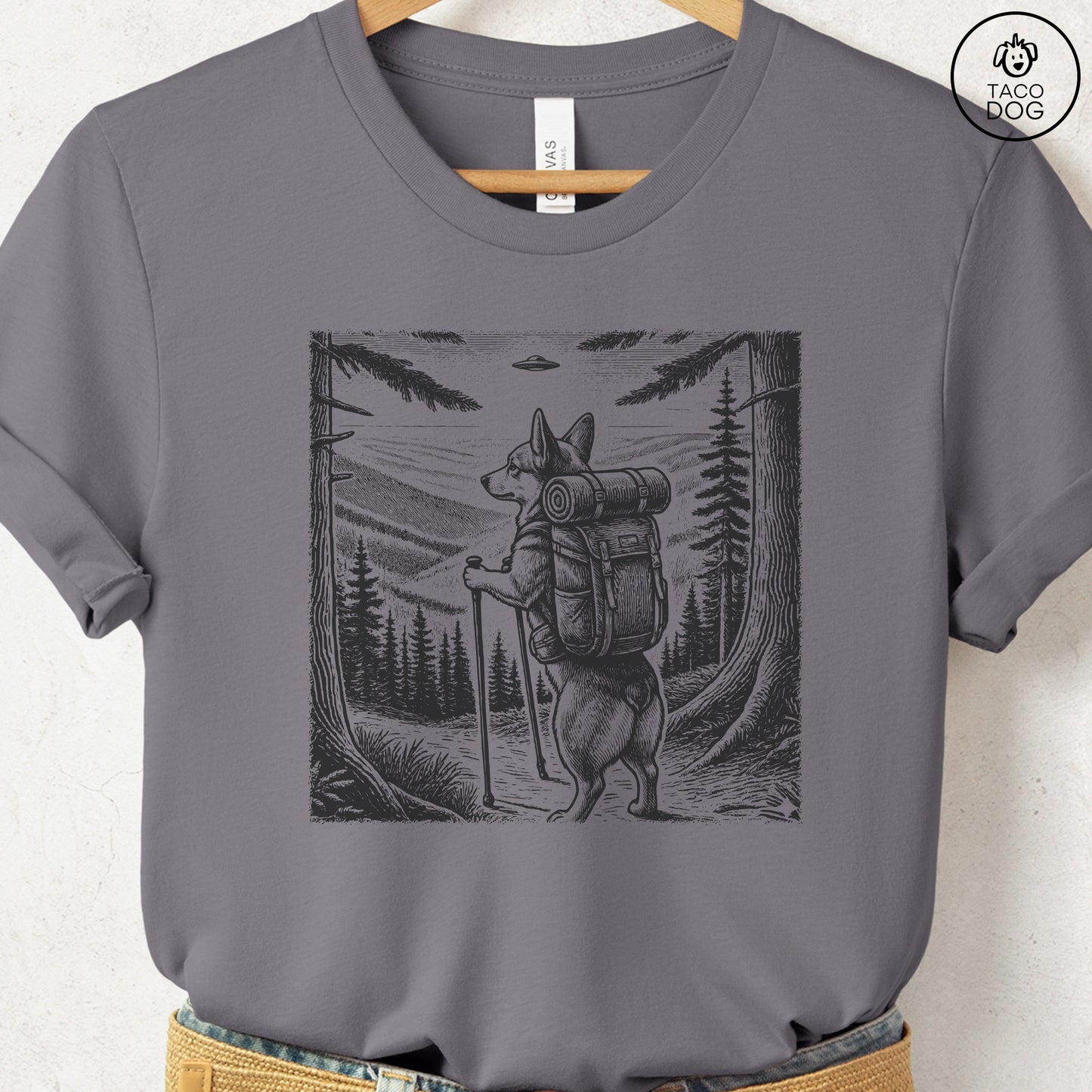 Corgi Hiking T-Shirt Storm Taco-Dog