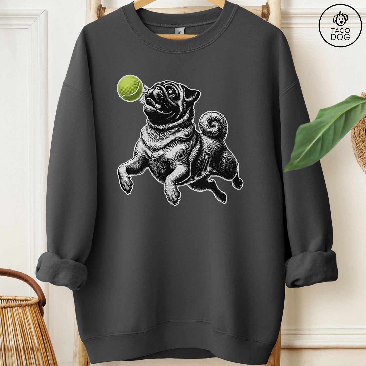 Pug Tennis Ball Sweatshirt Charcoal