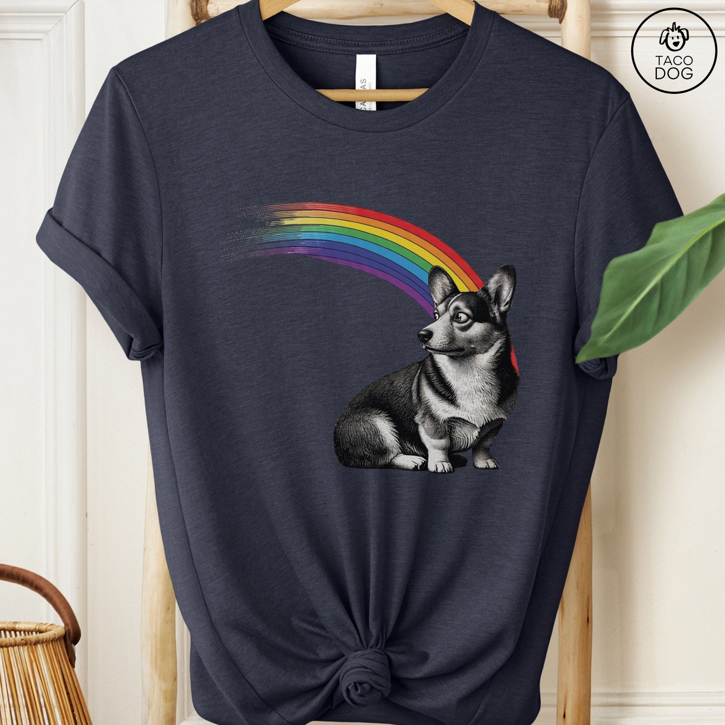 Corgi Rainbow T-Shirt Heather Navy