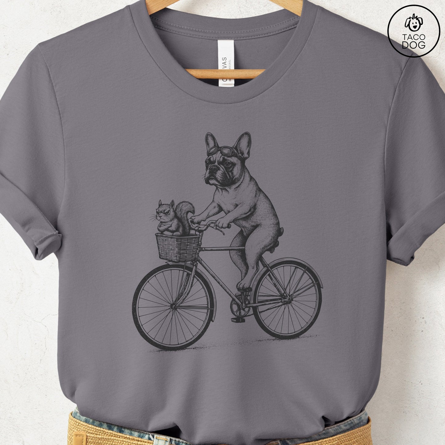 French Bulldog Frenchie Squirrel Bike T-Shirt Storm Taco-Dog